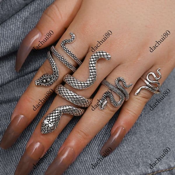 Cross-Border Hot-Selling Foreign Trade Cool and Handsome Men's Snake Pattern Punk Style Snake-Shaped Animal Retro Exaggerated Four-Piece Ring Set
