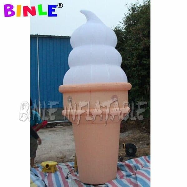 Outdoor giant inflatable ice cream cone with led lights for shop advertisement LOGO printable