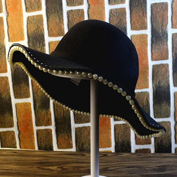 Autumn and Korean style street fashion student pearl woolen hat, winter Design Dainty youth casual retro wide-brimmed fedora