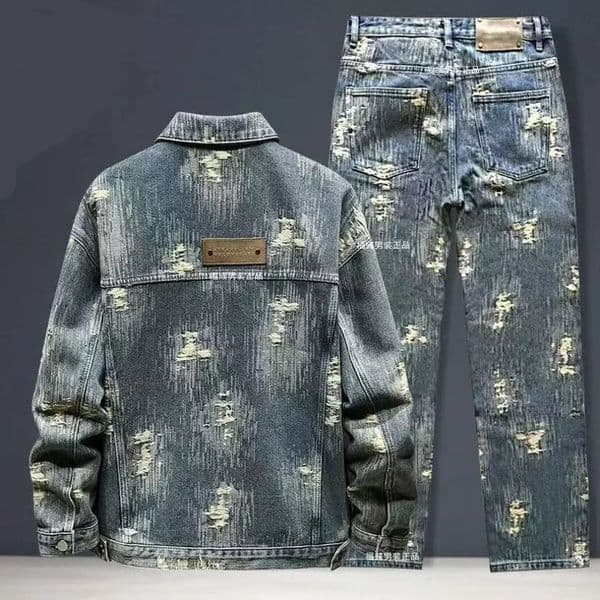 Spring Autumn American Denim Coats Set Classic retro Cowboy Jeans Trendy Two-Piece Sets Versatile Outerwear Casual Jacket 260326