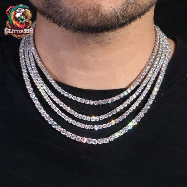 3mm 4mm 5mm VVS Iced Out Chain Tennis Necklace White Gold 925 Sliver Moissanite Tennis Chain
