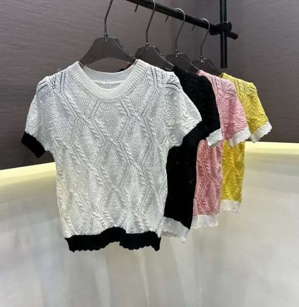 T shirt women designer t shirt knitted Women shirt sexy lady Craftsmanship Round Neck Knitted Short Sleeve Simple and Elegant top tee shirt tank top
