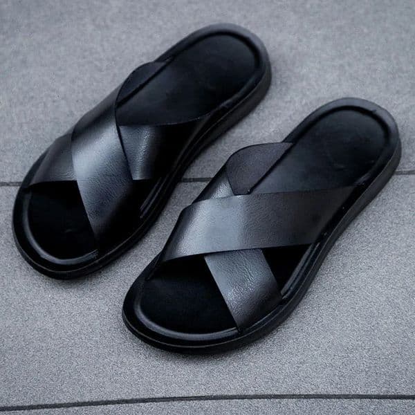 Men Shoes Summer Shoes Italian Leather Slippers Men High Quality Size 38-47 Beach Slip on Flats Man Flip Flops Mens Sandals 260324