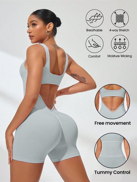 Women's Seamless V-Waist Yoga Jumpsuit, 7 Colors, Beautiful Back Design, No Chest Pad, Slim Fit Sports Fitness Bodysuit
