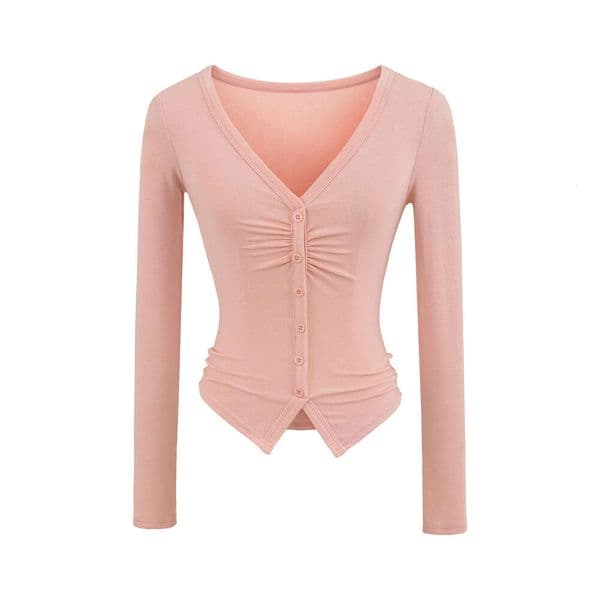 European and American style spicy girl fashion women's V-neck long sleeved T-shirt 2026 c1 new sexy slim basic shirt top