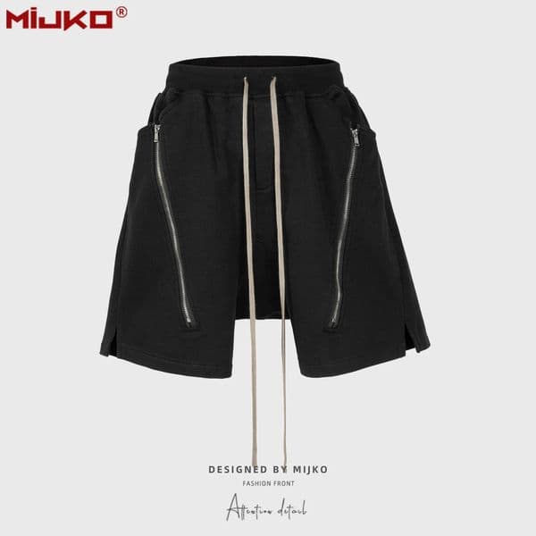 MIJKO Black Dark Grey Shorts Men Hip Hop Shorts Double Zipper Streetwear Fashion Short Pants 260327