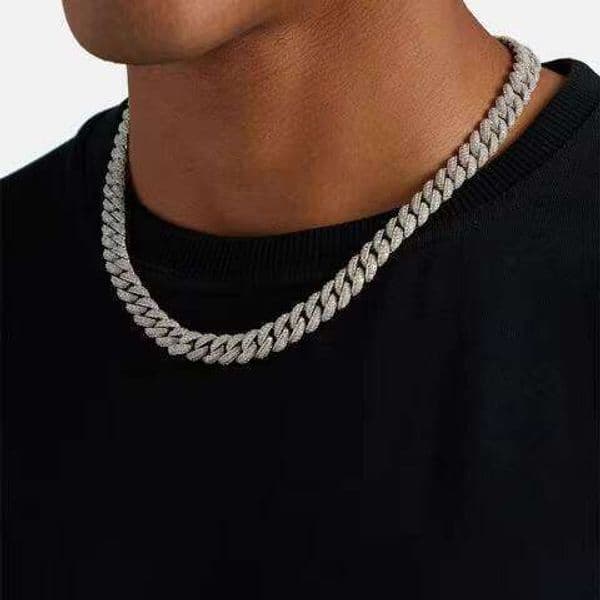 Premium Moissanite Iced Out Cuban Chain Sterling Silver Gold Plated Men's Fine Jewelry Collection
