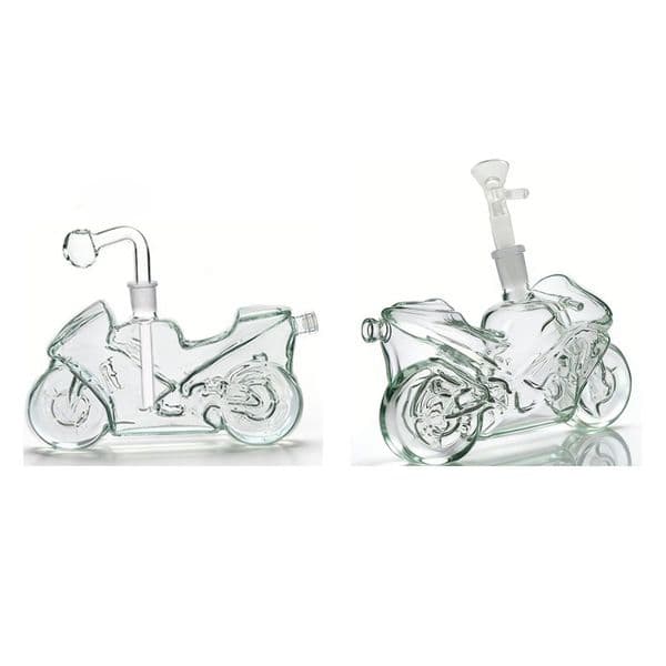 Wholesale Small Motorcycle Shape Glass Oil burner water Bongs Pipes Bubbler Hookahs Smoking Beaker Water Bong with 14mm smoking tobacco Banger bowl