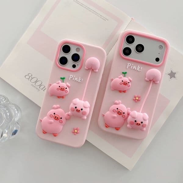 3D Cartoon Piglet Pendant Phone Case For iPhone CASE 17 16 Plus 15 14 13 12 Pro Max Funny Shockproof Soft Silicone Back Cover