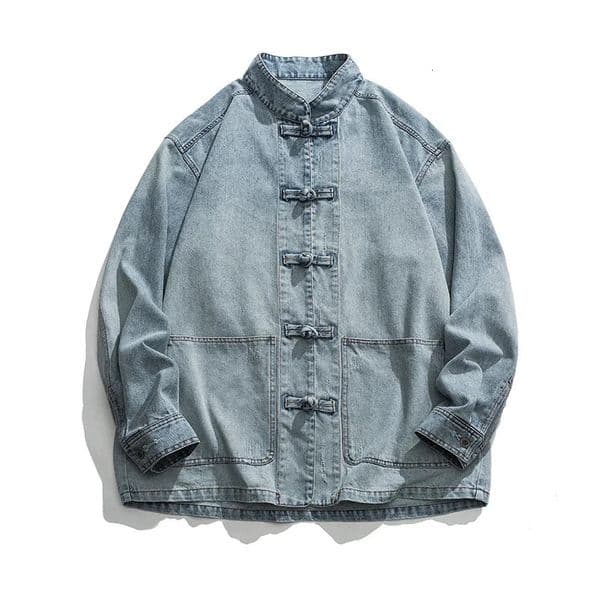 Chinese Style Denim Jacket Men Streetwear Oriental Clothes Autumn Male Jeans Coat Vintage Fashion Hip Hop Loose Outwear 260326