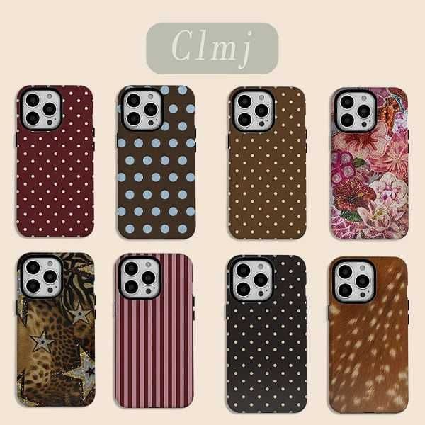 luxury Ins Brown Red Polka Dots Phone Case for 17 16 15 14 13 12 11 X XS XR XSMAX 7 8 Air Pro Max Plus Double-layer Cover S26330