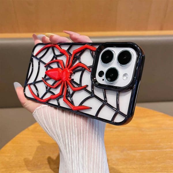 Funny 3D Hollow Spider Electroplated TPU Heat Dissipation Phone Case for 11 12 13 14 15 16 Pro Max Soft Protective Cover L260523