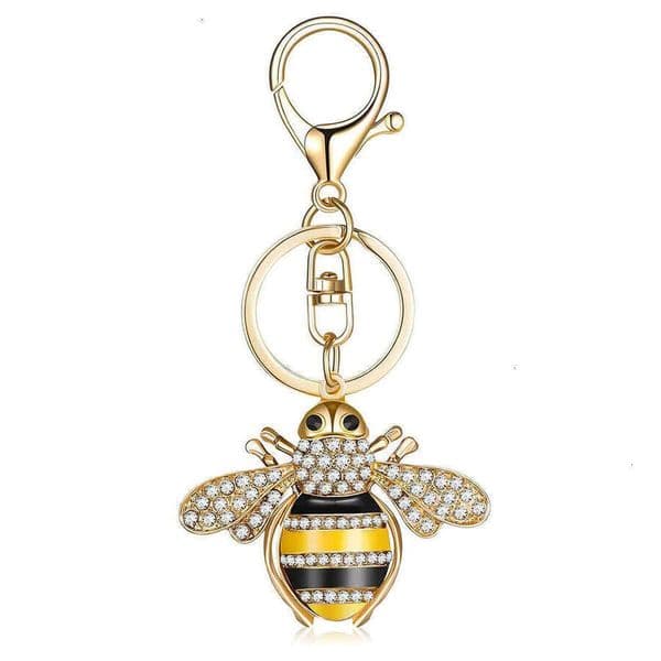 2026 new luxury designer jewelry hot selling diamondstudded little bee insect metal keychain womens bag pendant key chain ring creative gift toy