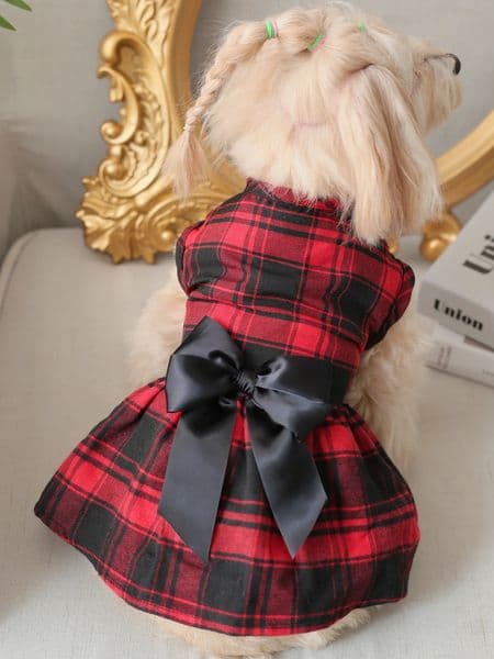 245 a Red LargeCheckered BritishStyle Bow Dress Suitable for Wearing at Parties and Christmas Celebrations 260312