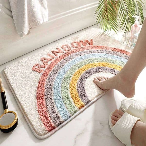 Microfiber Fleece Floor Mat Rainbow Carpet Bath Room Flower Rugs Water Absorbent Non-Slip Soft Bathmats Machine Washable Decor 26L0330