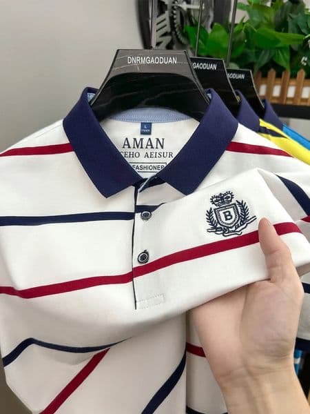Fashion striped short sleeve men polo shirt summer trend brand letter embroidery design business casual breathable Paul Tshirt 260325