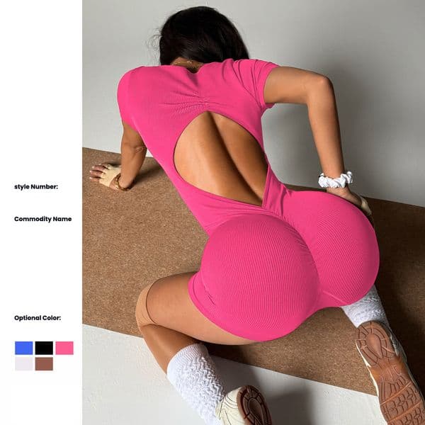 Women's Seamless Backless Butt Lifting Sports Jumpsuit, Shorts Bodysuit for Running, Fitness & Body Shaping Training Yoga Wear