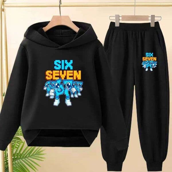 Children 67 Pullover Hoodie Sweatshirt Spring Clothes Six Seven Cartoon Top+Pants Boys Girls Coat Tracksuits 3-12Yrs Sports Set S260328