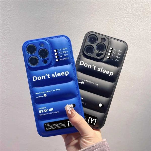 Winter fashion down jacket alarm clock soft phone case for 15 14 12 13 11 16 Pro Max X XR XS Dont Sleep fixed time Cover S26330