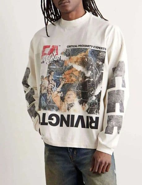Autumn/Winter RRR123 SS25 New Washed Graffiti Printed Long Slve Vintage High Strt Casual Loose Cotton Round Neck T-shirt H260330