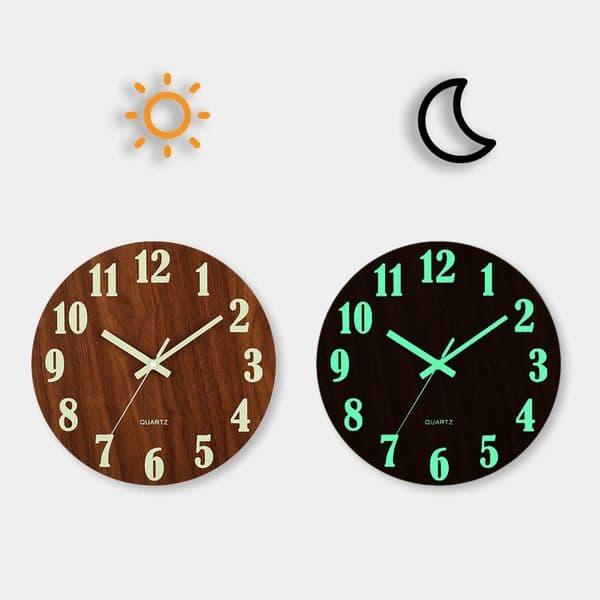 12 Inch Luminous Wall Clock Wood Silent light in dark night Nordic Fashion Wall Clock Non Ticking Clock With Night Light 260327
