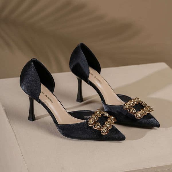 French Spring New Square Buckle Rhinestone Professional OL European And American Style Elegant Socialite Hollow Stiletto Women S Single Shoes