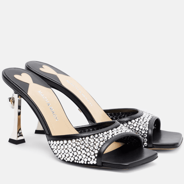 Elegant Brand & Mach Women Puffy Heart Ring Square Toe Mules Jewellery-level Crystal High Heels Party Dress Lady Walking