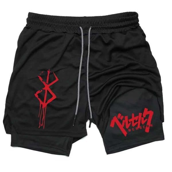 Anime Berserk 2 in 1 Compression Shorts for Men - Running Training Yoga Gym Workout Sportswear with Pockets Z260330