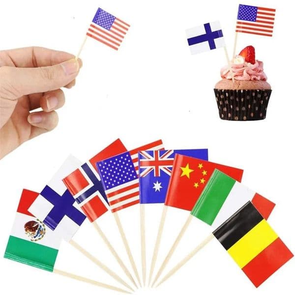100pcs 65mm Paper National Flag Disposable Toothpick Cake Dessert Fruit Stick Party Food Decoration Supplies 260330BJ
