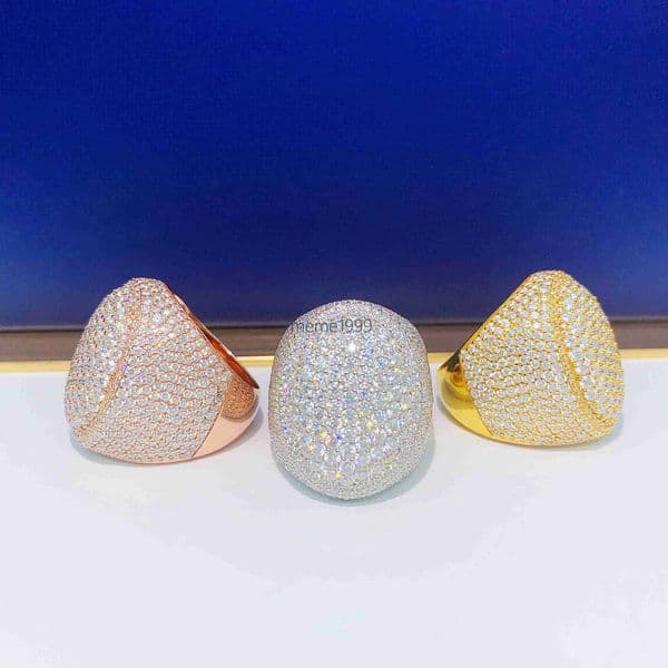 Fine Jewelry Moissanite Mens Rapper S925 Sterling Silver Gold Plated Ice Out FL/Vvs1 Diamond Yellow Gold Hip Hop Moissanite Ring
