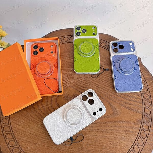 Luxury Magsafe Leather Phone Case for iPhone 17 Pro Max 16 Plus Air 15 14 13 13pro Emboss Mono-gram Flower Designer Solid Color Cover Socket Stent Bumper Shell iPhone15
