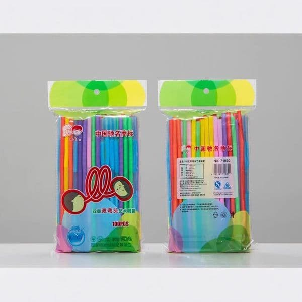 Smoking Pipes Double Children's Straw Color Double Bend Straw Juice Beverage Straw Folding Durability Hardness 100 Straws Portable