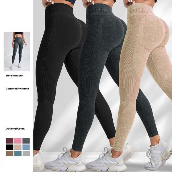 Women's Seamless Yoga Pants, Sand Washed Quick-Drying Butt Lifting Tight Sports Fitness Leggings with Letter Print