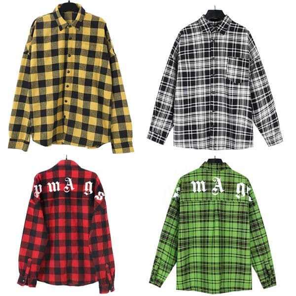 Palm Plaid Mens Designer Shirt Women Gothic Letter Print Oversized Button Down Shirts Long Sleeve Streetwear Top