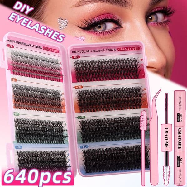DIY Lash Extensions Kit with Lash Bond and Seal Natural Looking Fluffy Wispy DIY Eyelash Clusters Easy Application Lashes Strong Hold Individual Eyelashes