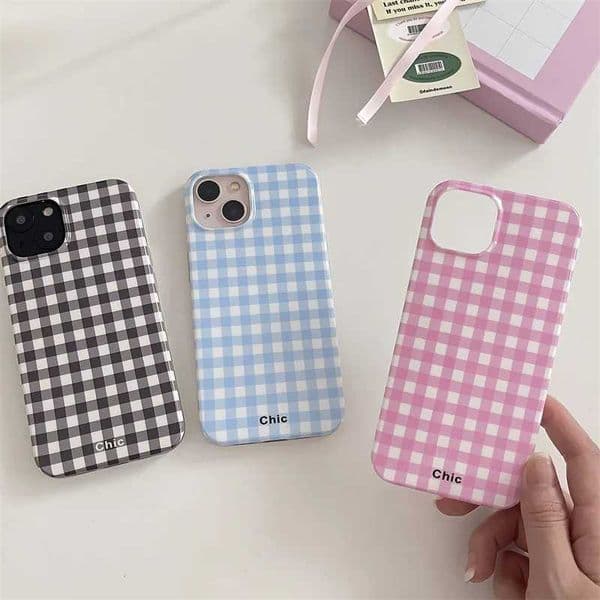 Simple Chic Lattice Pattern Phone Case for 16 15 14 13 12 11 Pro Max XS XR XSMax 6 7 8 Plus Glossy HD Hard PC Cover L260523