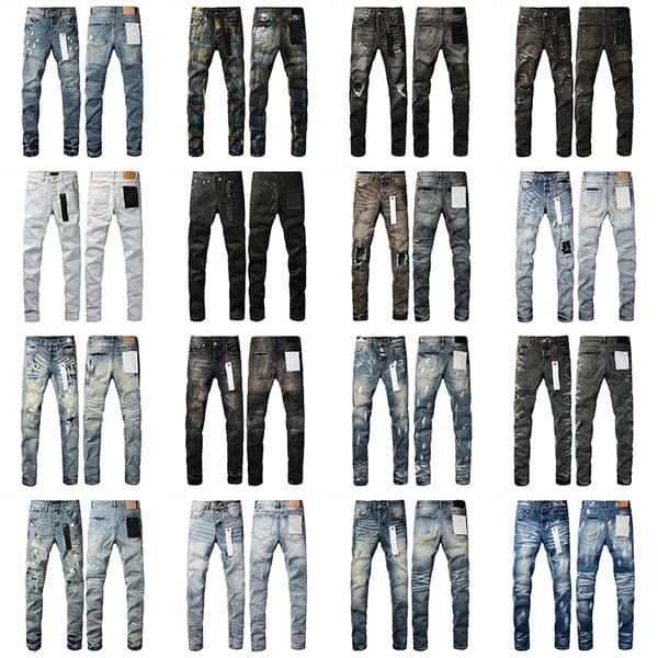 Mens Jeans Designer Fashion Distressed Ripped High Street Denim For Men Black Pants