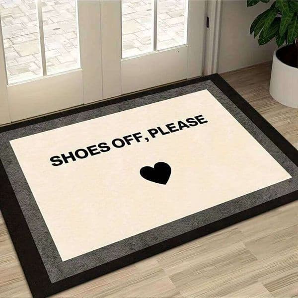 Funny Shoes Off Please Welcome Mat, Modern Minimalist Heart Entryway Rug, Durable Non-Slip Washable Floor Mat for Front Door 26L0330