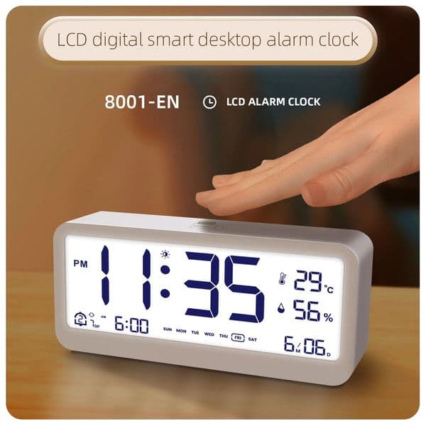 8001-EN Multifunctional Digital Clock LED Brightness Adjustable Temperature Humidity Displaying Alarm Clock with Dual Modes 260327