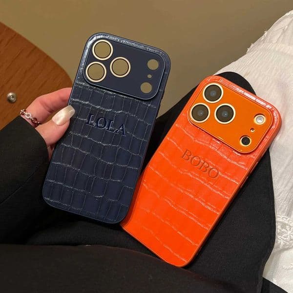 Personalized Custom Name Phone Case For 17 16 15 14 13 Pro Max 17 Air Crocodile Pattern Faux Leather 3D Hot Engraved Case S26330