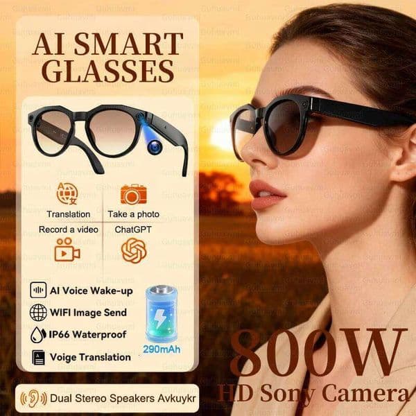 2026 New Women Sunglasses AI Shooting 4K HD 800W Pixels Camera Bluetooth Call Voice Assistant Translation Smart Glasses