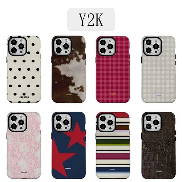 Luxury Y2K Style Grid Phone Case for 17 16e 16 15 14 13 12 11 X XS XR XSMAX 7 8 Air Pro Max Plus Luxury Double-layer L260523