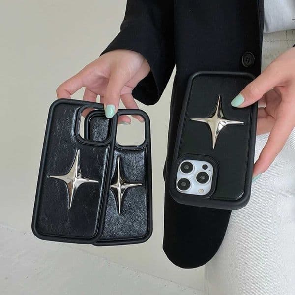 Luxury Metal Star PU Leather Phone Case For 16 15 14 13 12 Pro Max 15pro 14Pro Shockproof Cover Men Women Stylish Cases S26330