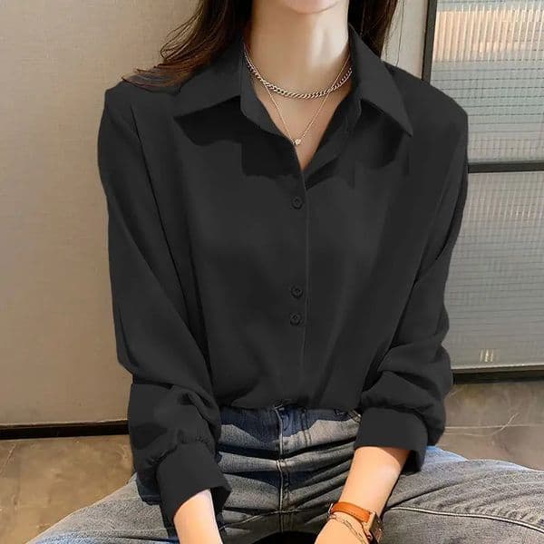 Black Chiffon Shirts For Women Spring Solid Long Sleeve Shirts Korean Fashion Ladies Blouse Simple Female Clothing Tops 260321