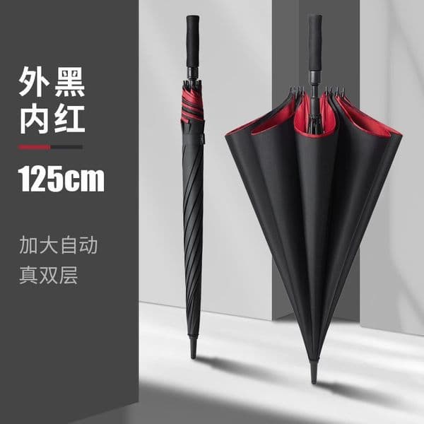 Bent hook automatic big umbrella household long handle oversized reinforced anti-storm special three double men straight rod