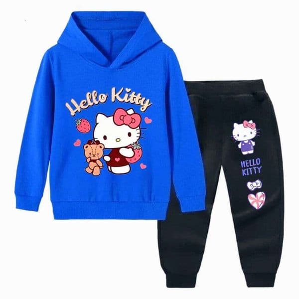 New Children's Suit Top+black Hello Kitty Sports Suit, Girls' Sweet Cute Clothing, Autumn and Winter Warm Hoodie Set S260328
