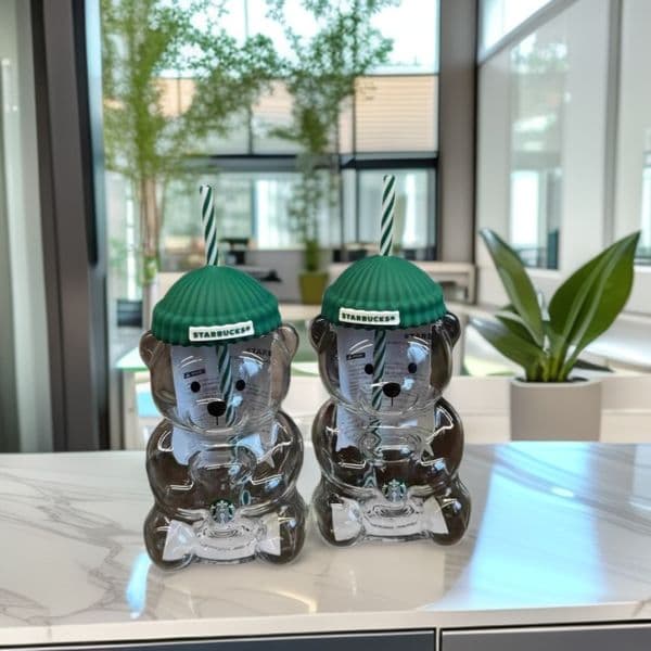 Glass cute bear water cup coffee cup bear water cup