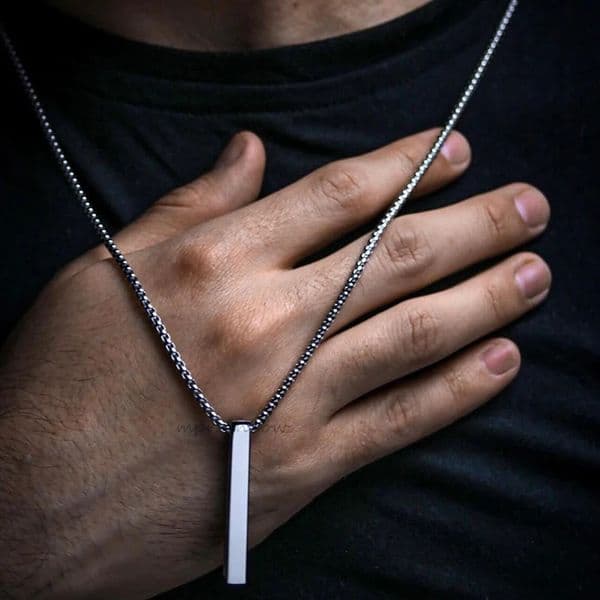 Waterproof Pillar Necklaces for Men WomenStainless Steel Rectangle Vertical Bar Pendant NecklaceSimple Casual Collar Gifts 260327
