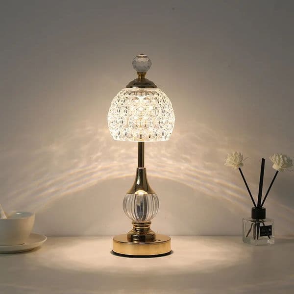 Metal Crystal Acrylic Desk Lamp Bedroom Charging Touch Light Nordic Retro Atmosphere Decoration Small Night Light 260326
