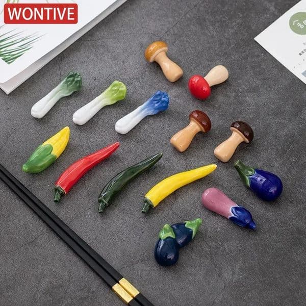 Ceramic Chopstick Holder Japanese Style Mushroom Chili Vegetable Chop Stick Racks Kitchen Decorative Spoon Fork Rest Tableware 260327